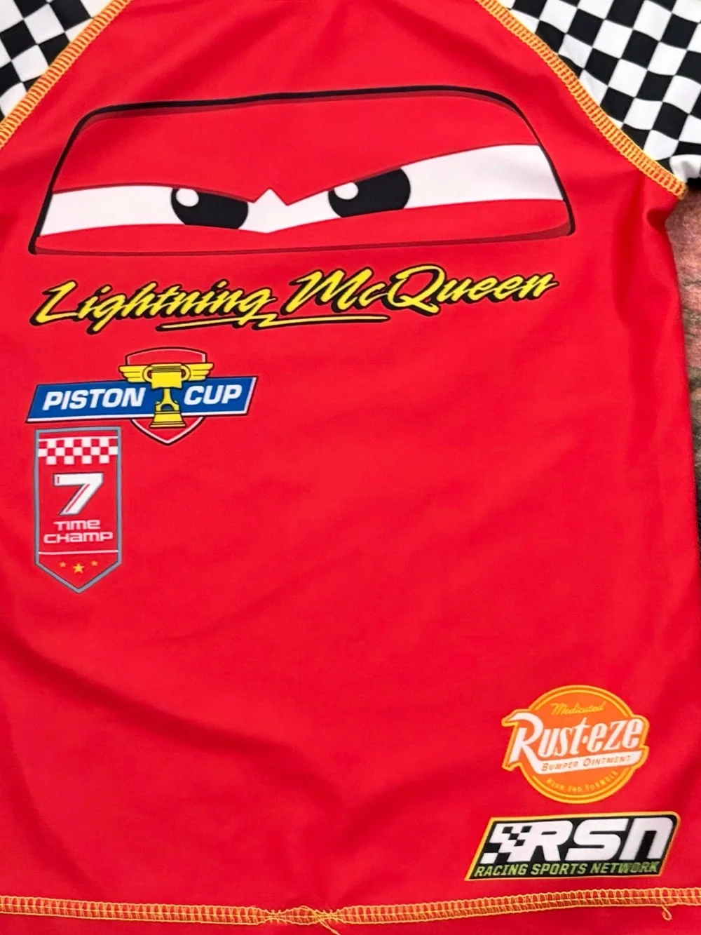 NWOT Rashguard Lightning McQueen Swim Rashguard with Checkered Sleeve